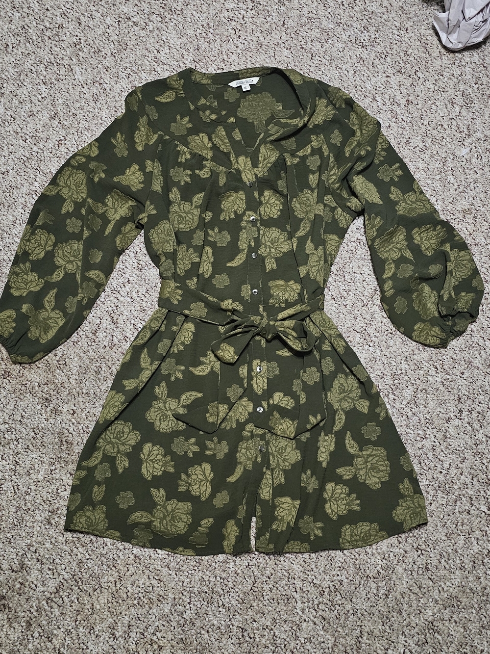 The Pioneer Woman Olive Green Floral Dress W/floral Pattern & Waist Tie Sz Xl